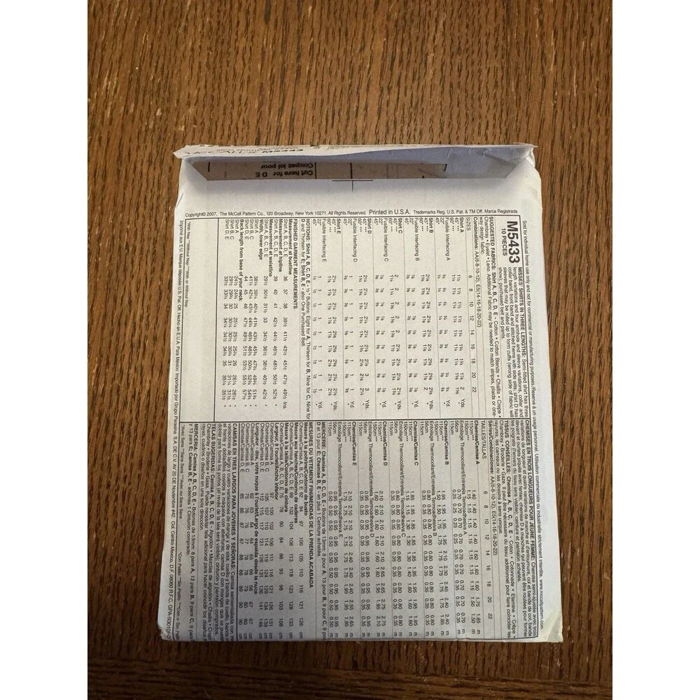 McCalls Perfect Shirt M5433 Womens Sewing Pattern Misses Shirts 14-22